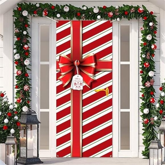 Christmas Door Cover Decoration Merry Box Bowknot Photography Backdrop Outdoor - Picture 7 of 7